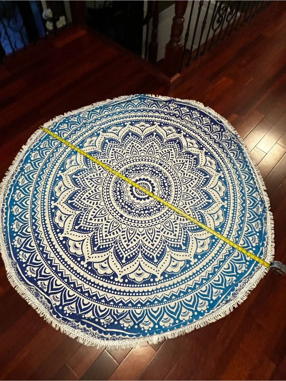 Round Blue Mandala Tapestry w/ Outer Fringe | 64-65 Inches in Diameter